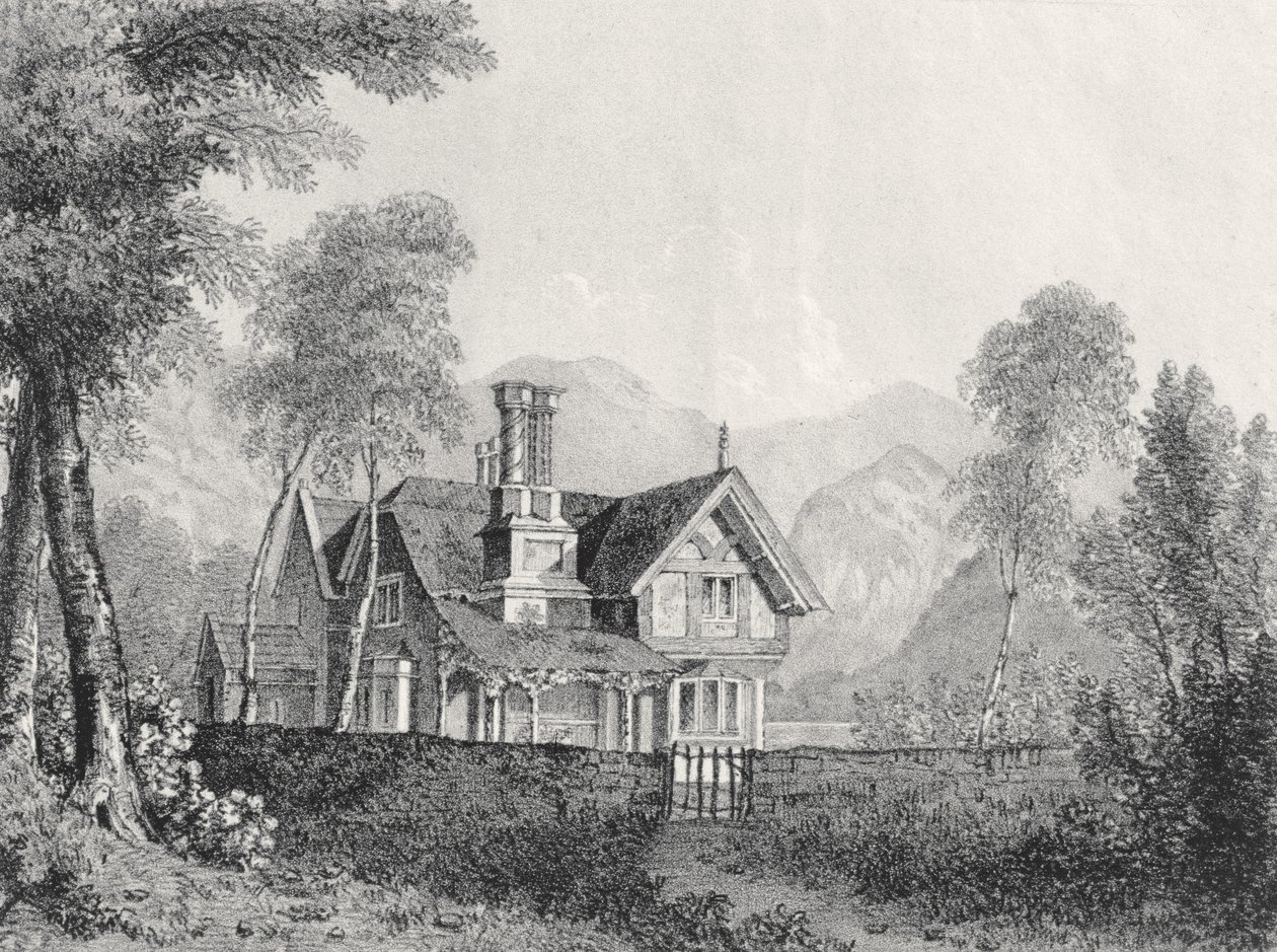 Chata w krajobrazie, z albumu Michaela Faradaya, 1825 autorstwa English School