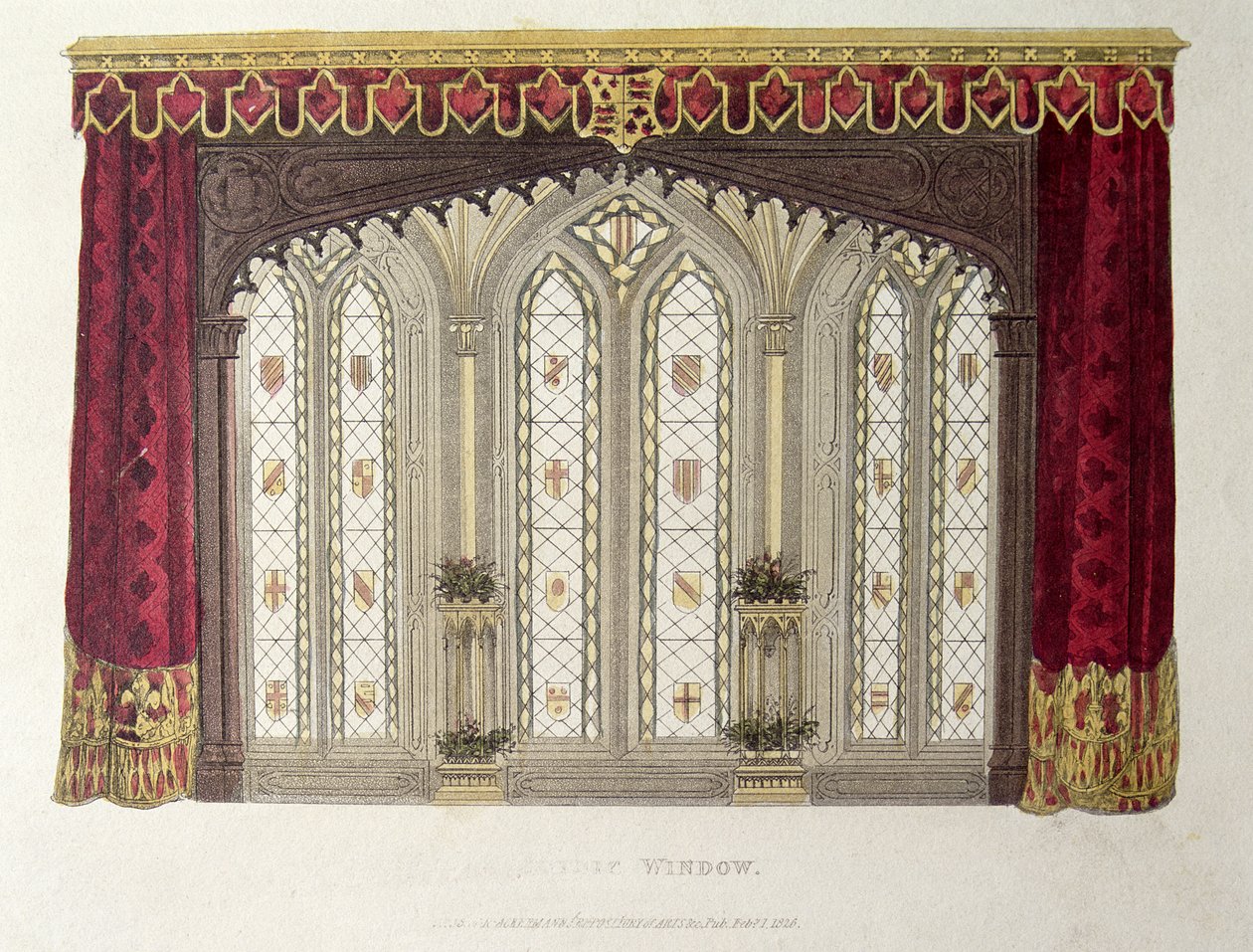 Komplet kontynuacji francuskich draperii okiennych, płyta 33 z Repozytorium Sztuki Ackermanns, wydana w 1811 r. autorstwa English School
