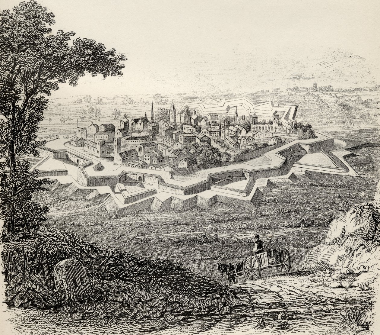 Miestas, saugomas bastionų gynybos, iš „Nacionalinės enciklopedijos“, kurią išleido Williamas Mackenzie, Londonas, XIX a. pabaigos poli. autorstwa English School