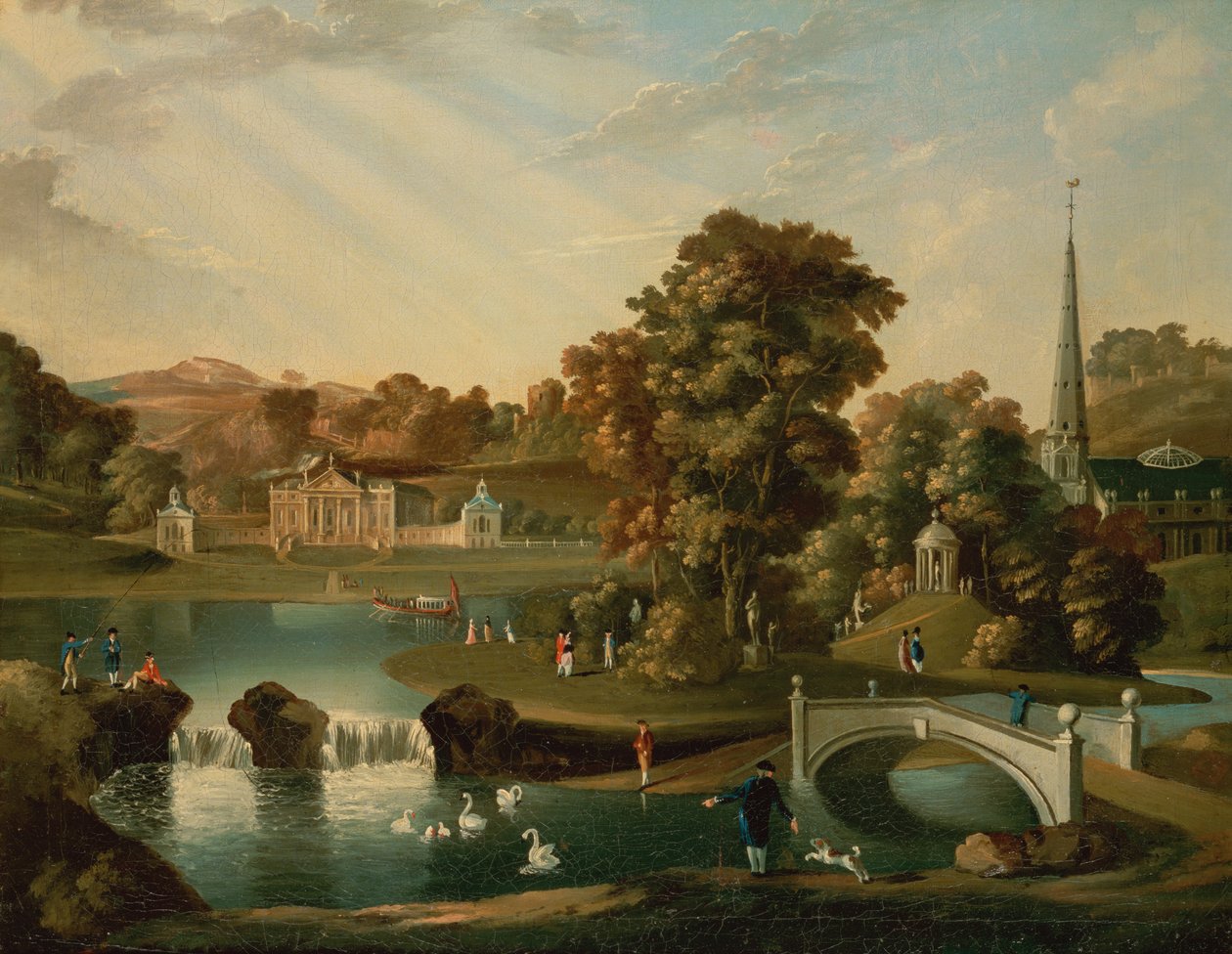 Widok na Duncombe Park w North Yorkshire z drugiego końca jeziora autorstwa English School
