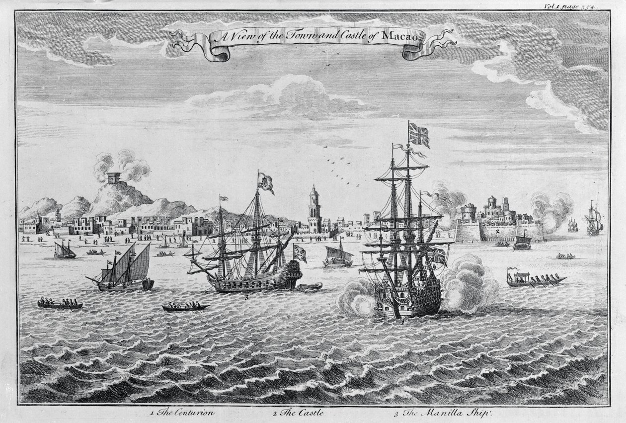 Widok na miasto i zamek Makau, ok. 1708 autorstwa English School