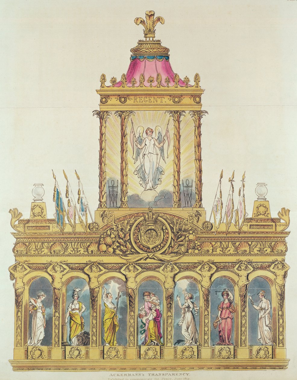 Ackermans Transparency, czerwiec 1814 (akwaforta kolorowa i akwatinta) autorstwa English School