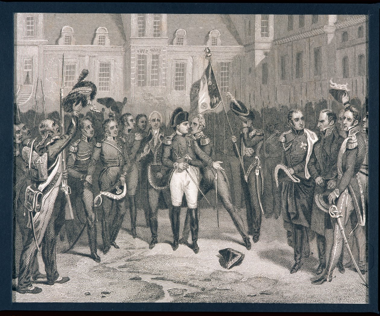 „Adieu at Fontainebleau”: Napoleon (1769-1821) żegna się ze Starą Gwardią w Fontainebleau w 1814 roku autorstwa English School
