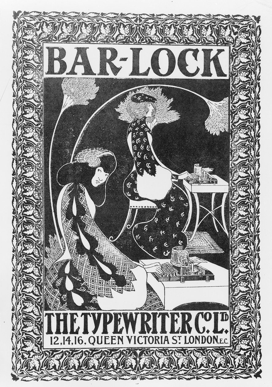 Reklama maszyn do pisania Bar-Lock, ok. 1895 r. autorstwa English School