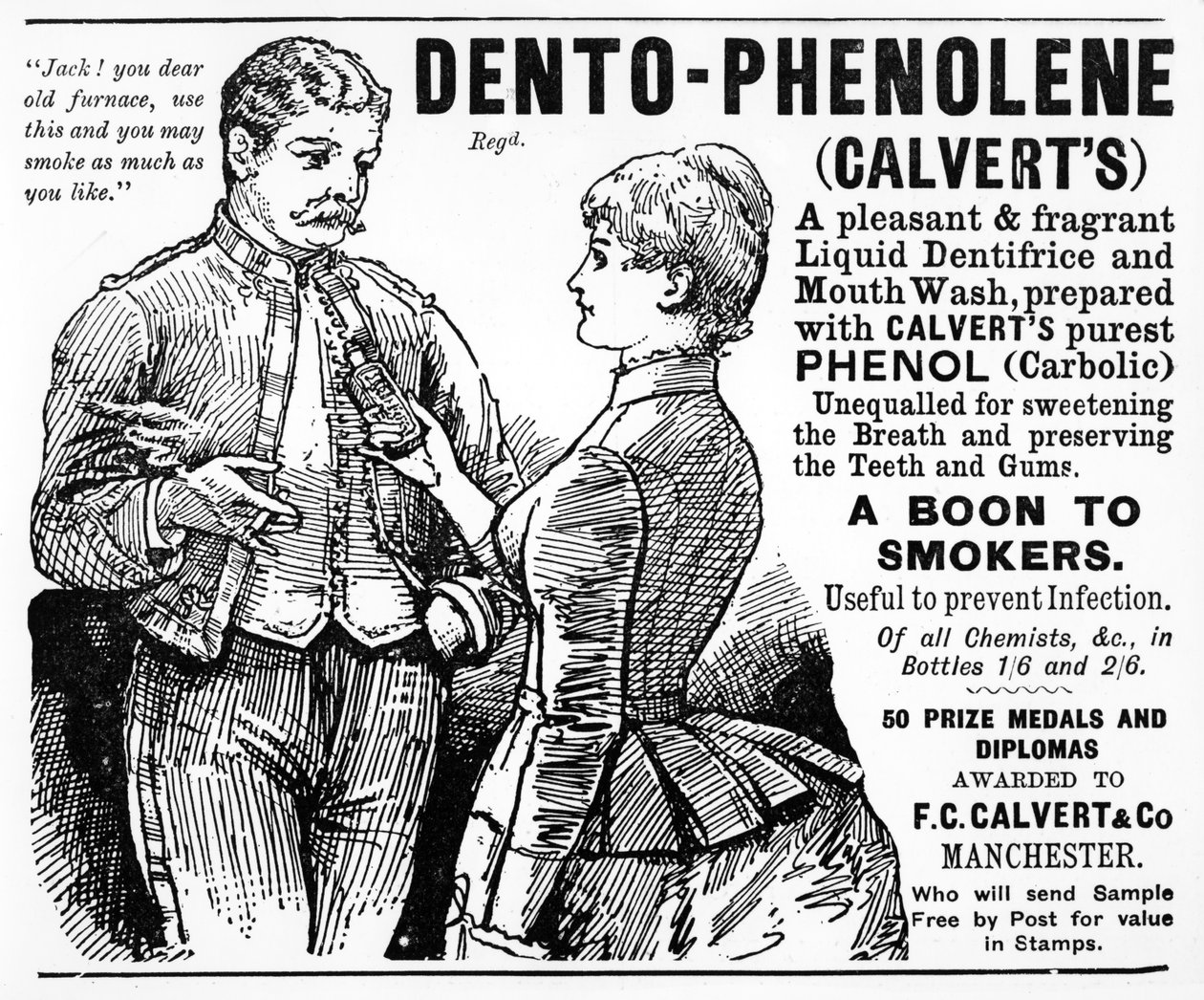 Reklama Dento-Phenolene Calverta, ok. 1890 r. autorstwa English School