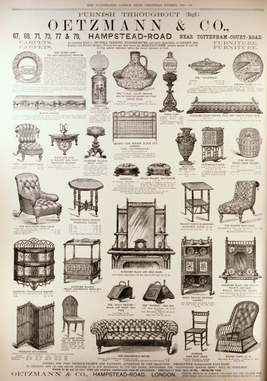 Reklama firmy Oetzmann und Co., z „The Illustrated London News”, grudzień 1881 autorstwa English School