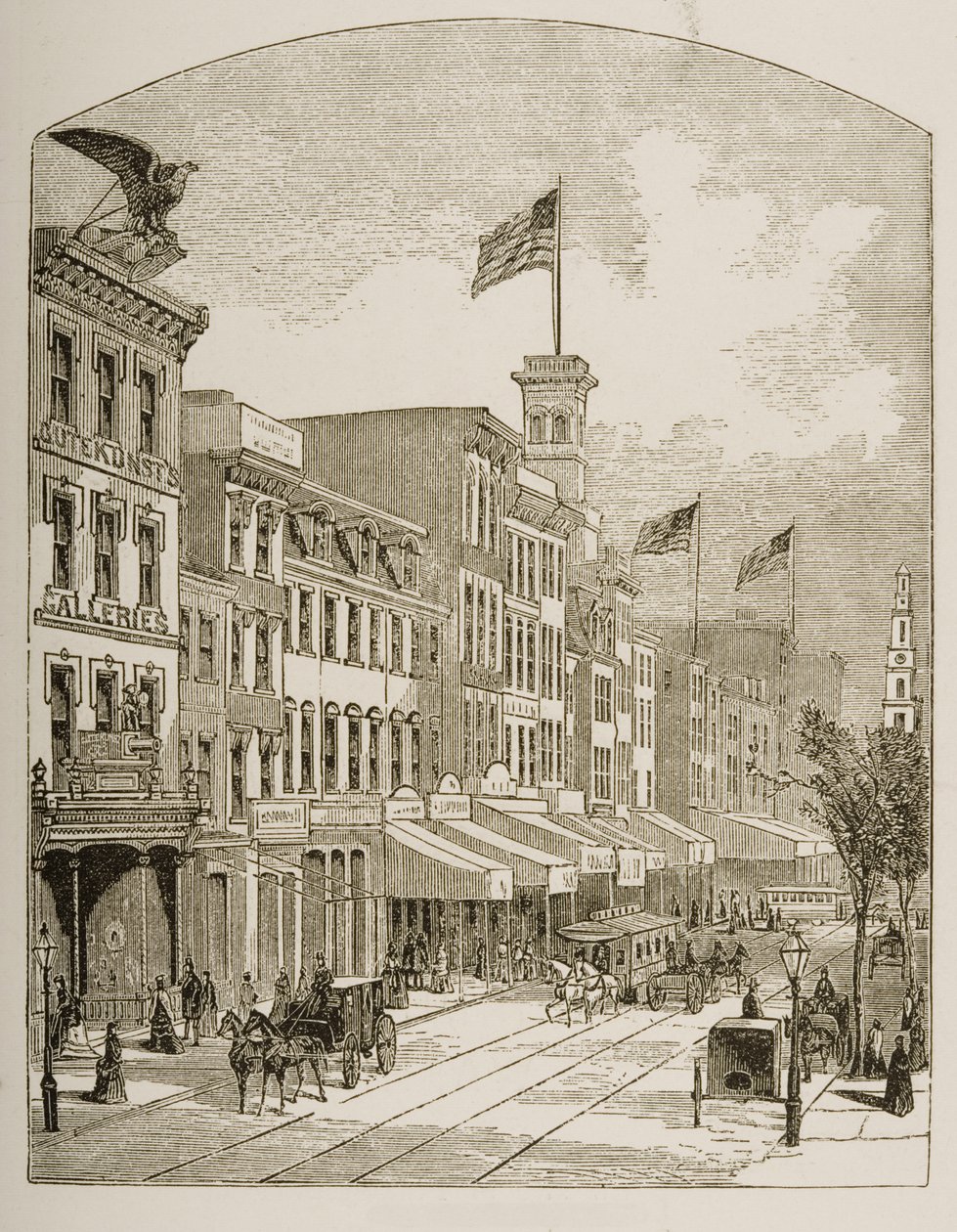 Arch Street, Filadelfia, ok. 1870, z „Amerykańskich obrazów” wydanych przez Towarzystwo Religijne Traktu, 1876 r. autorstwa English School
