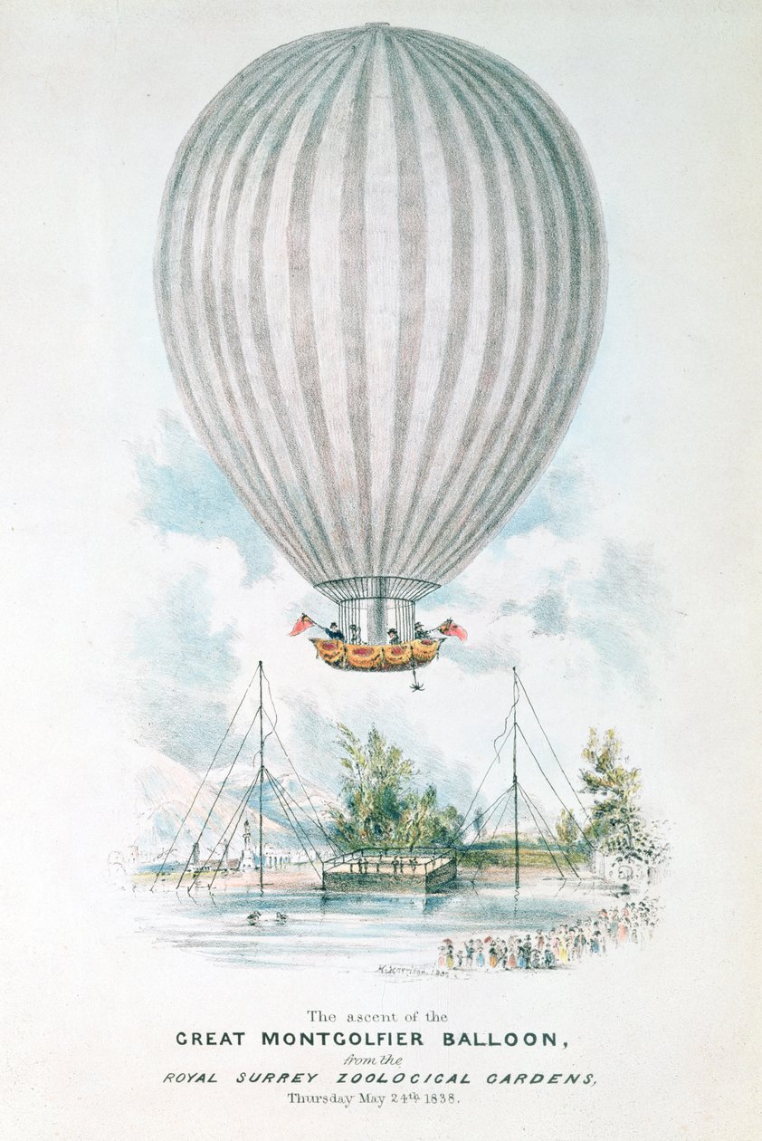 Wejście na wielki balon Montgolfier, 1838 autorstwa English School