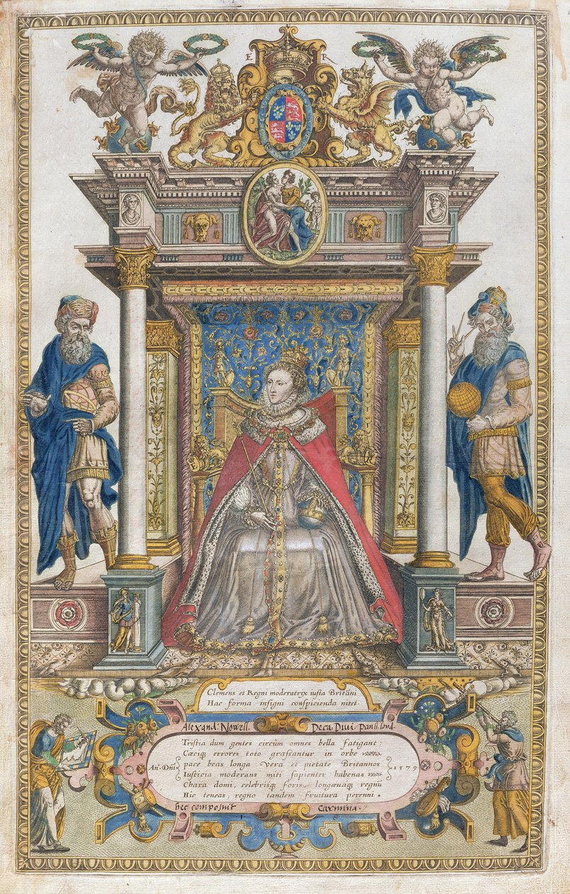 BT1.47.9 Dedykacja dla królowej Elżbiety I z księgi map Anglii i Walii autorstwa Christophera Saxtona, wydanej w 1579 r. autorstwa English School