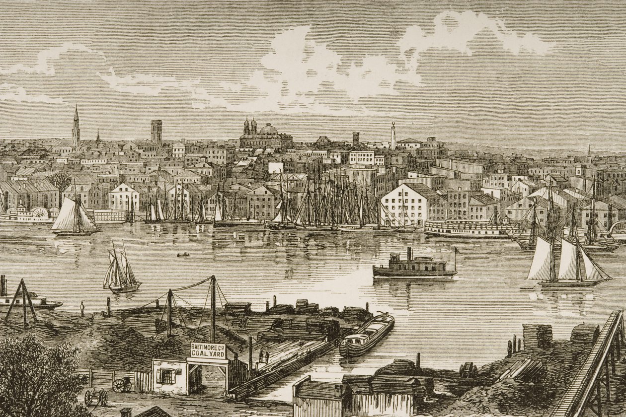 Baltimore, ok. 1870, z „Amerykańskich obrazów” wydanych przez Towarzystwo Religijne Traktu, 1876 autorstwa English School