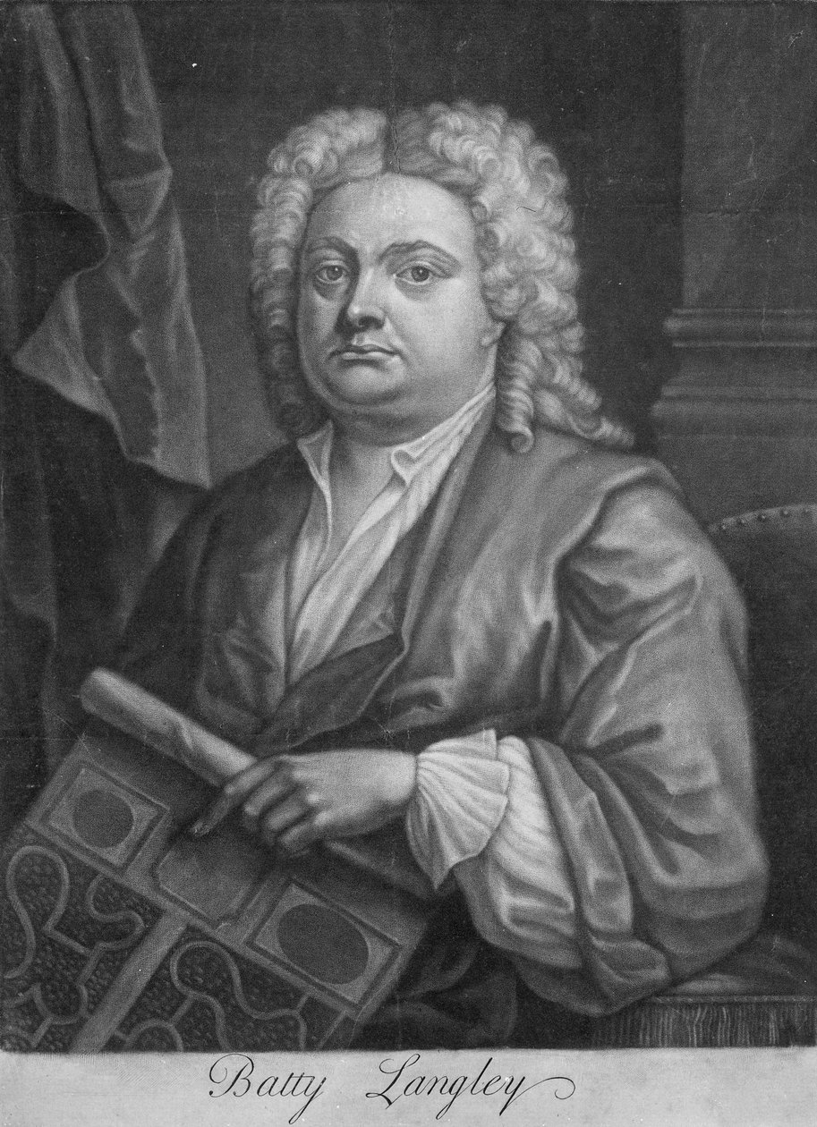 Batty Langley, grafika wykonana przez J. Carwithama, 1741 (mezzotinta) autorstwa English School