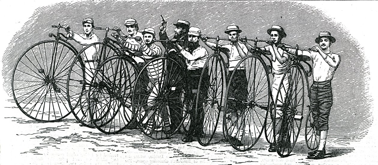 Wyścig rowerowy z Bath do Londynu - The Start, ilustracja z „The Graphic”, 15 sierpnia 1874 autorstwa English School