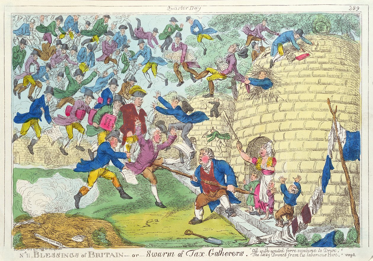 Błogosławieństwa Wielkiej Brytanii - lub Swarm of Tax Gatherers, 1817 (akwaforta kolorowa) autorstwa English School
