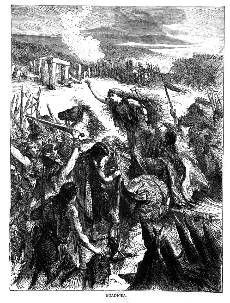 Boadicea podburzająca Icenów przeciwko Rzymianom autorstwa English School