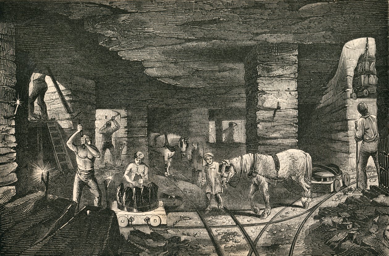 Bradley Coal Mine, niedaleko Bilston, Anglia, z „Cyclopaedia of Useful Arts and Manufactures” Charlesa Tomlinsona autorstwa English School