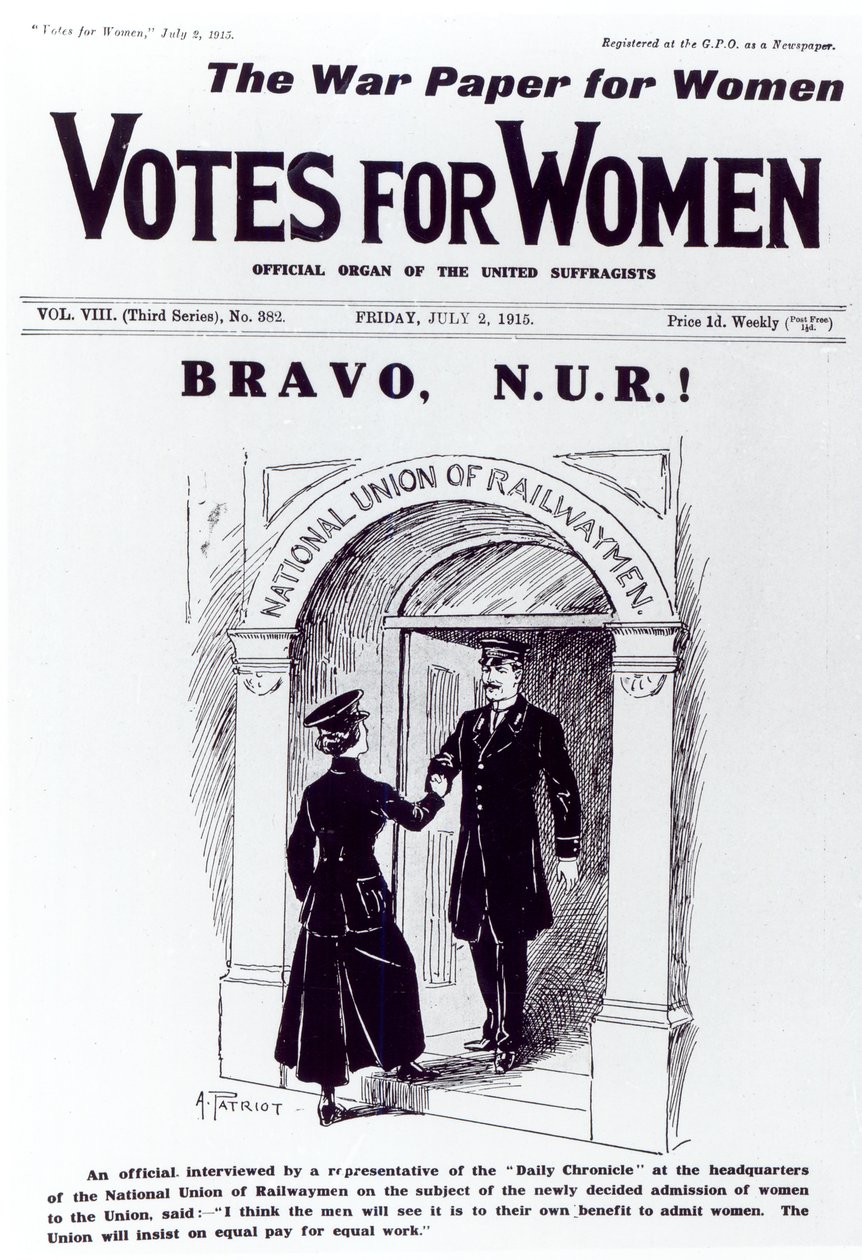 Bravo, NUR!, okładka „Votes for Women”, 2 lipca 1915 autorstwa English School