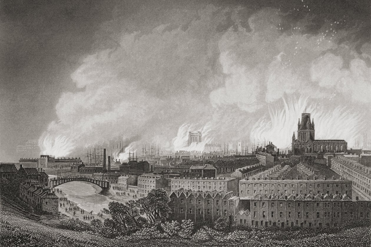 Bristol, Anglia, podczas zamieszek w 1831, 1883 autorstwa English School