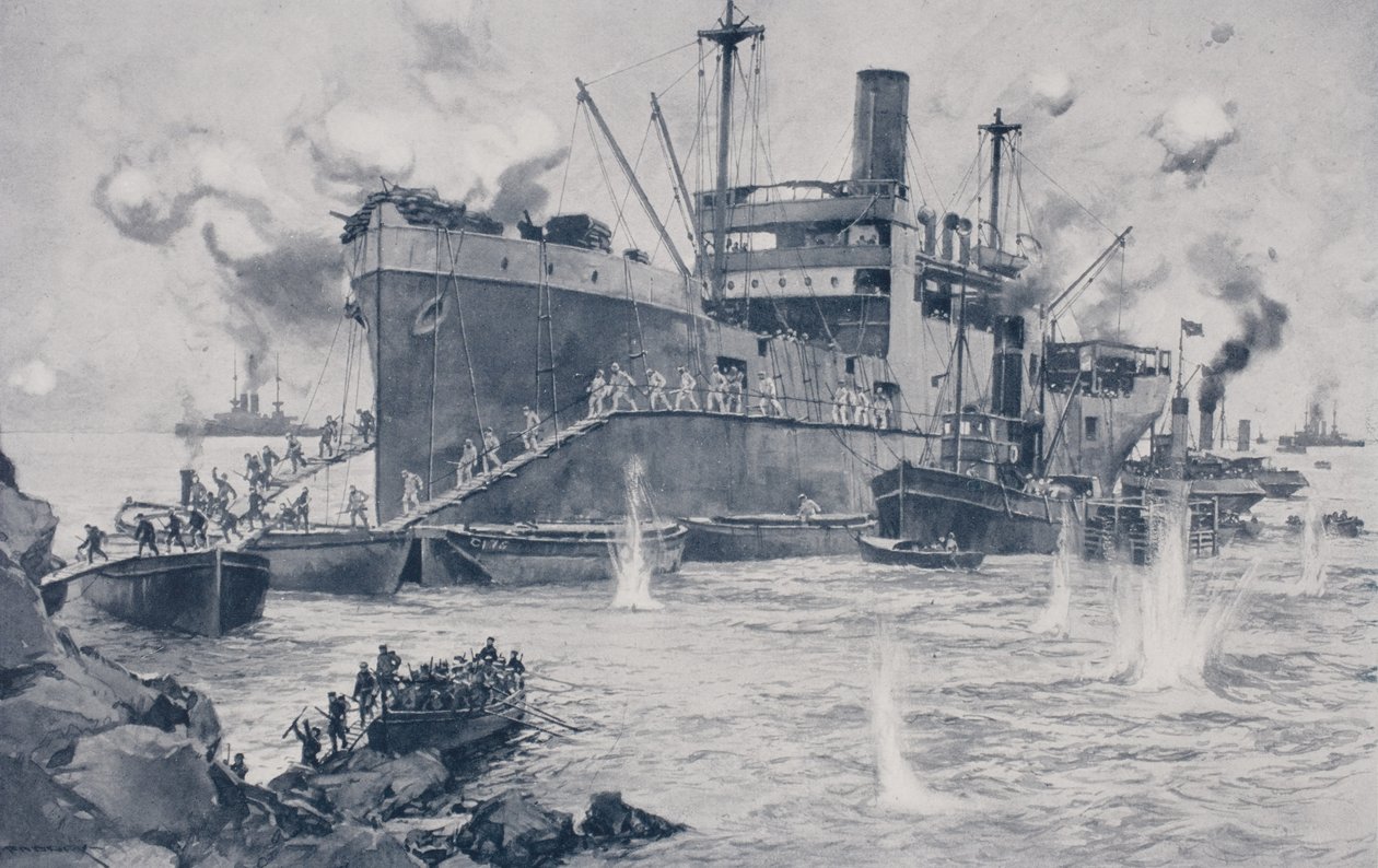 Wojska brytyjskie lądują w Seddul Bahr, Gallipoli, 15 kwietnia 1915 r autorstwa English School