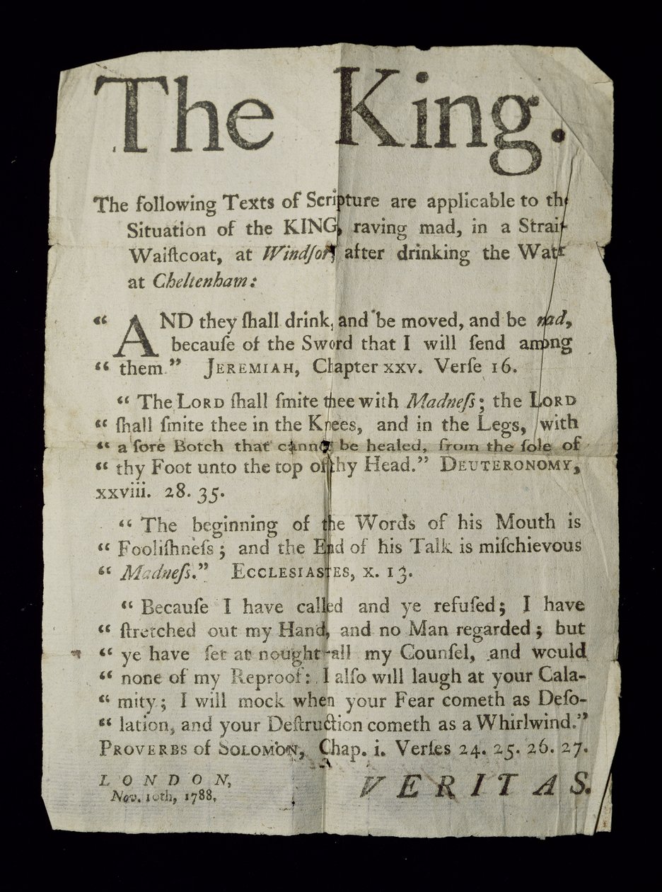 Broszura o szaleństwie króla Jerzego III, 1788 (wydruk informacyjny) autorstwa English School