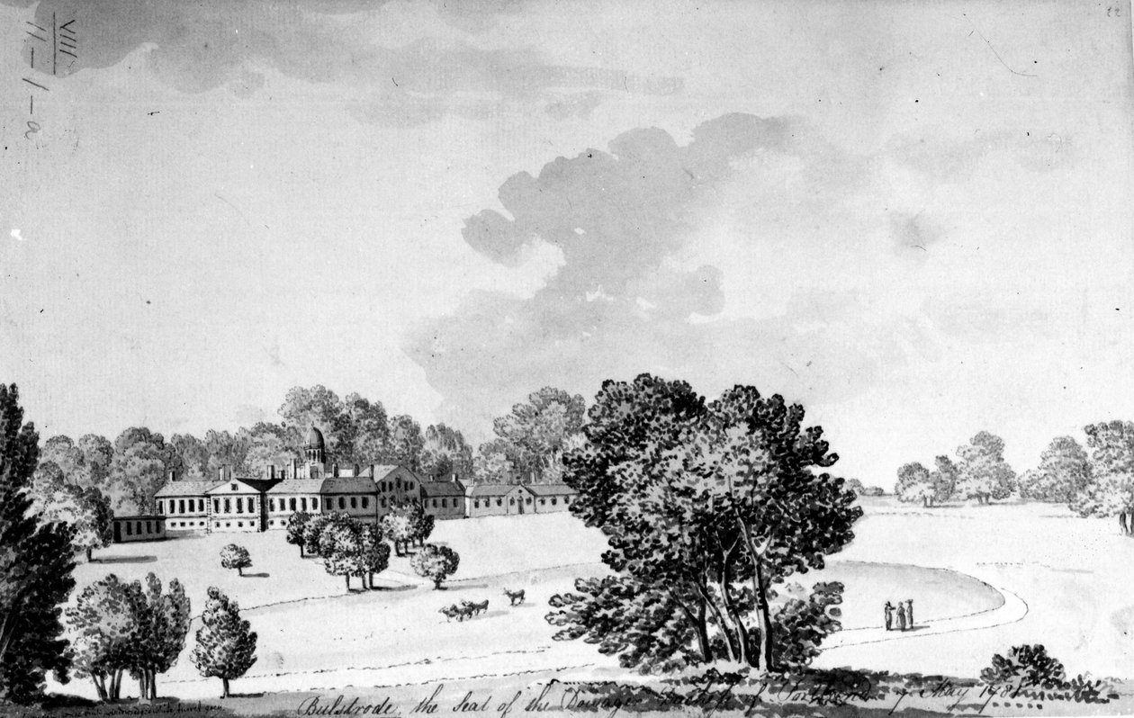 Bulstrode Park, Buckinghamshire, 1781 (pióro, tusz i pranie na papierze) autorstwa English School