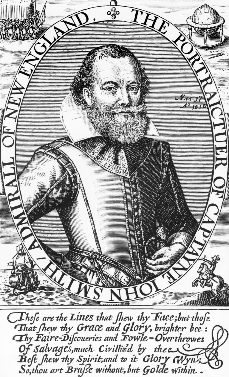 Kapitan John Smith (1580-1631) 1. gubernator Wirginii, 1616 autorstwa English School