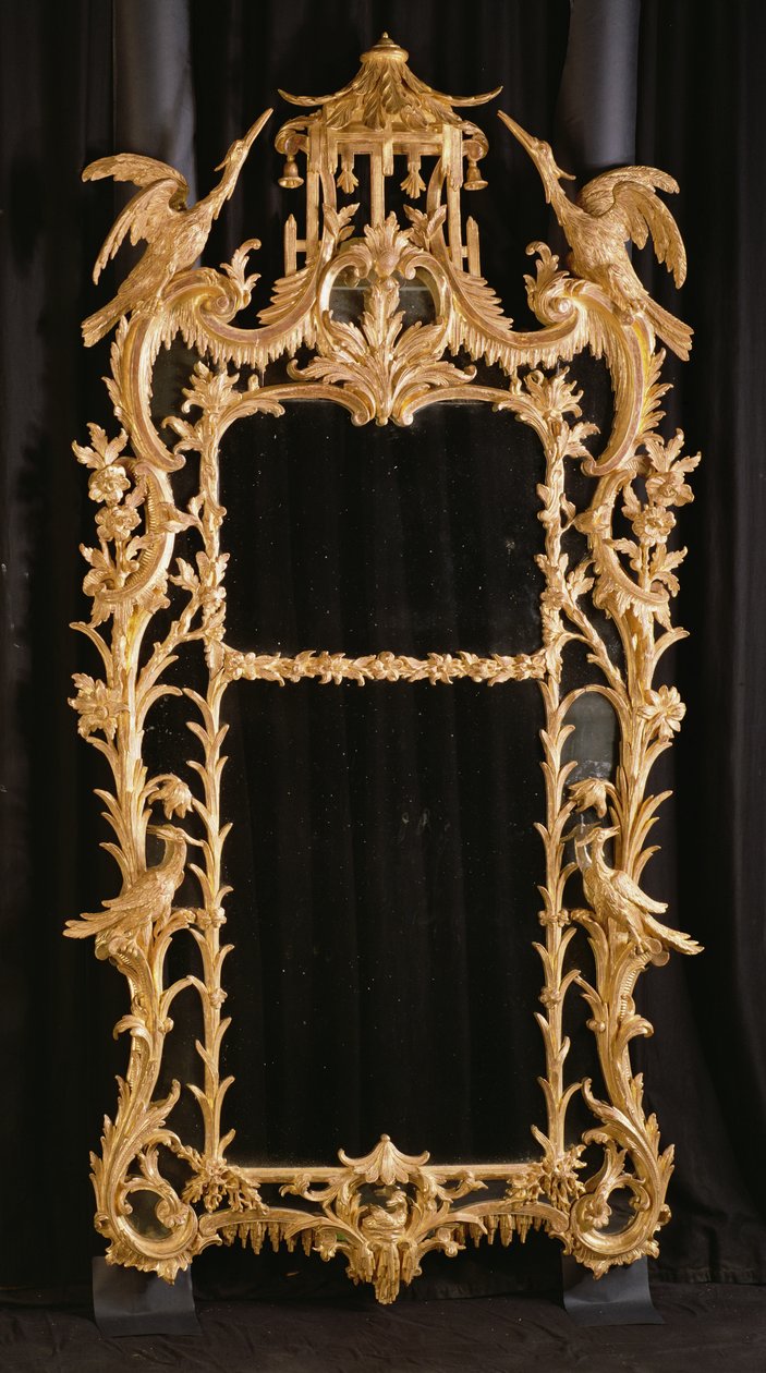 Lustro rzeźbione, ok. 1760 (złocone drewno) autorstwa English School