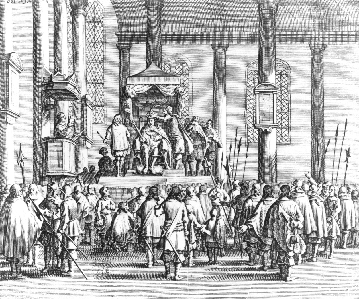 چارلس II (1630-85) په سکون کې تاج ایښودل شوی، 1651 پولی autorstwa English School