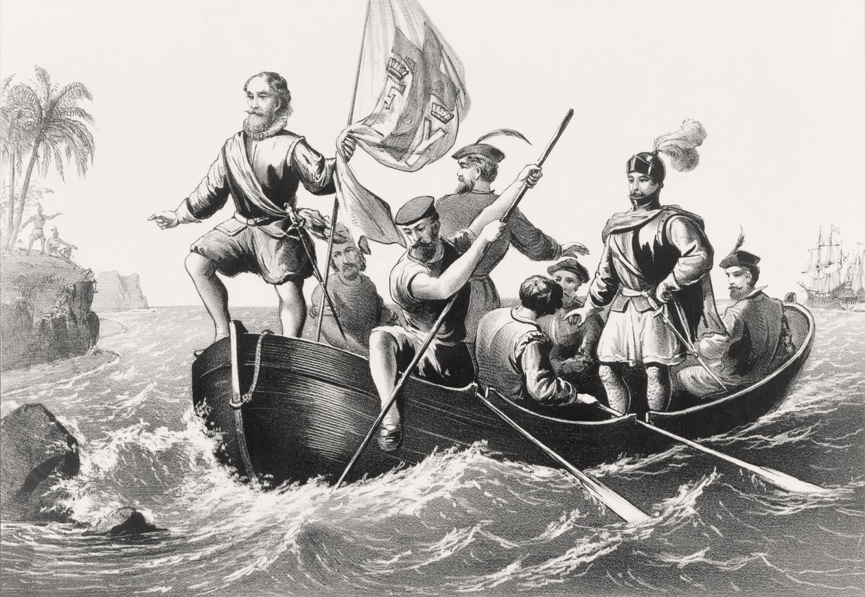 Krzysztof Kolumb stawia stopę w San Salvador 12 października 1492 r autorstwa English School