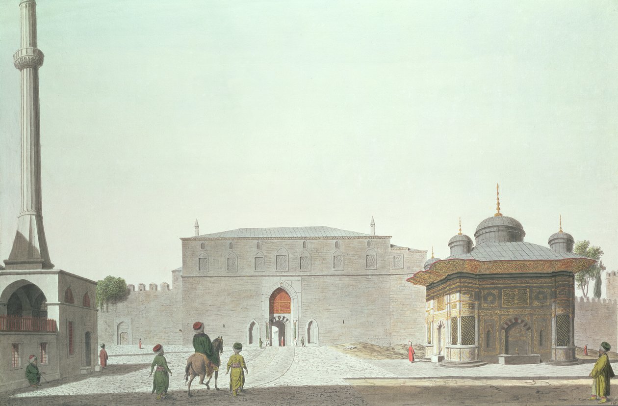 Konstantynopol: Plac Hagia Sophia z fontanną i Cesarską Bramą Starego Seraju (Pałac Topkapi) autorstwa English School
