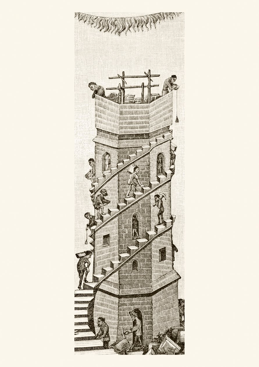 Budowa wieży Babel, 1878 autorstwa English School
