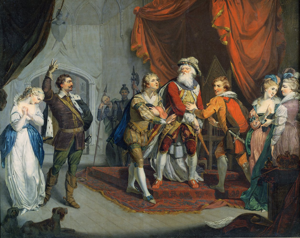 Cordelia dowodzona przez hrabiego Kentu, z „Króla Lira” Williama Szekspira (1564-1616) c.1770-80 autorstwa English School
