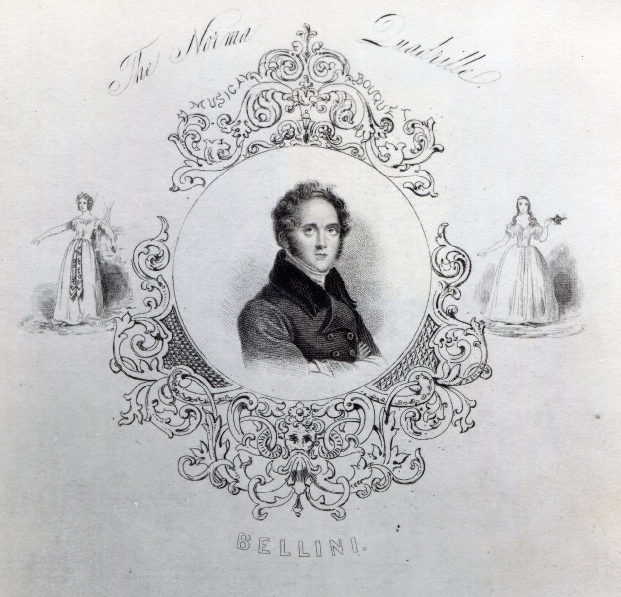 Okładka nuty do kwadryla z portretem Vincenzo Belliniego autorstwa English School