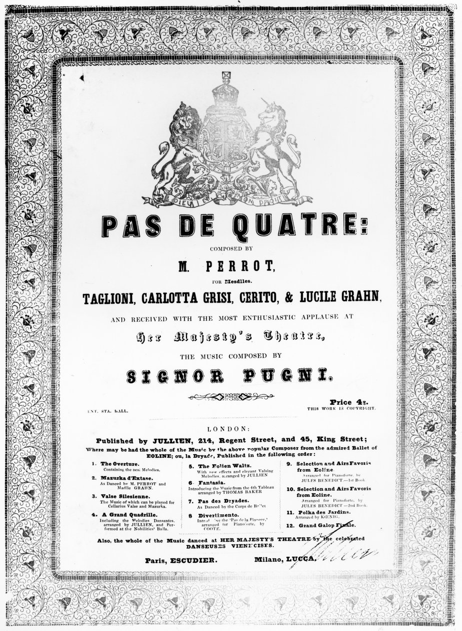 Okładka nuty do „Pas de Quatre” Julesa Perrota, ok. 1845 (papier drukowany) autorstwa English School