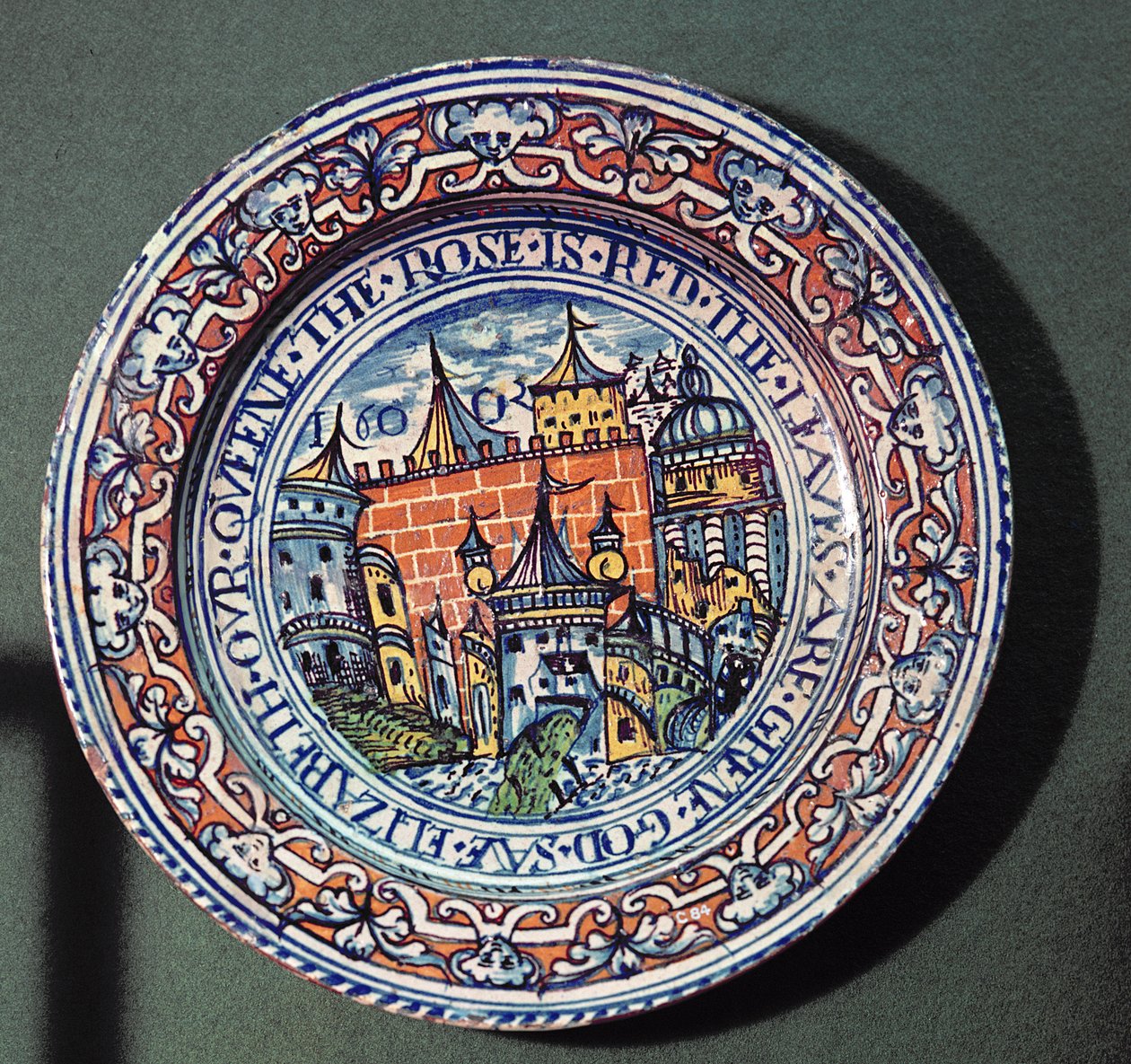 Płyta Delft z widokiem na Tower of London, z góry, ok. 1600 (ceramika) autorstwa English School