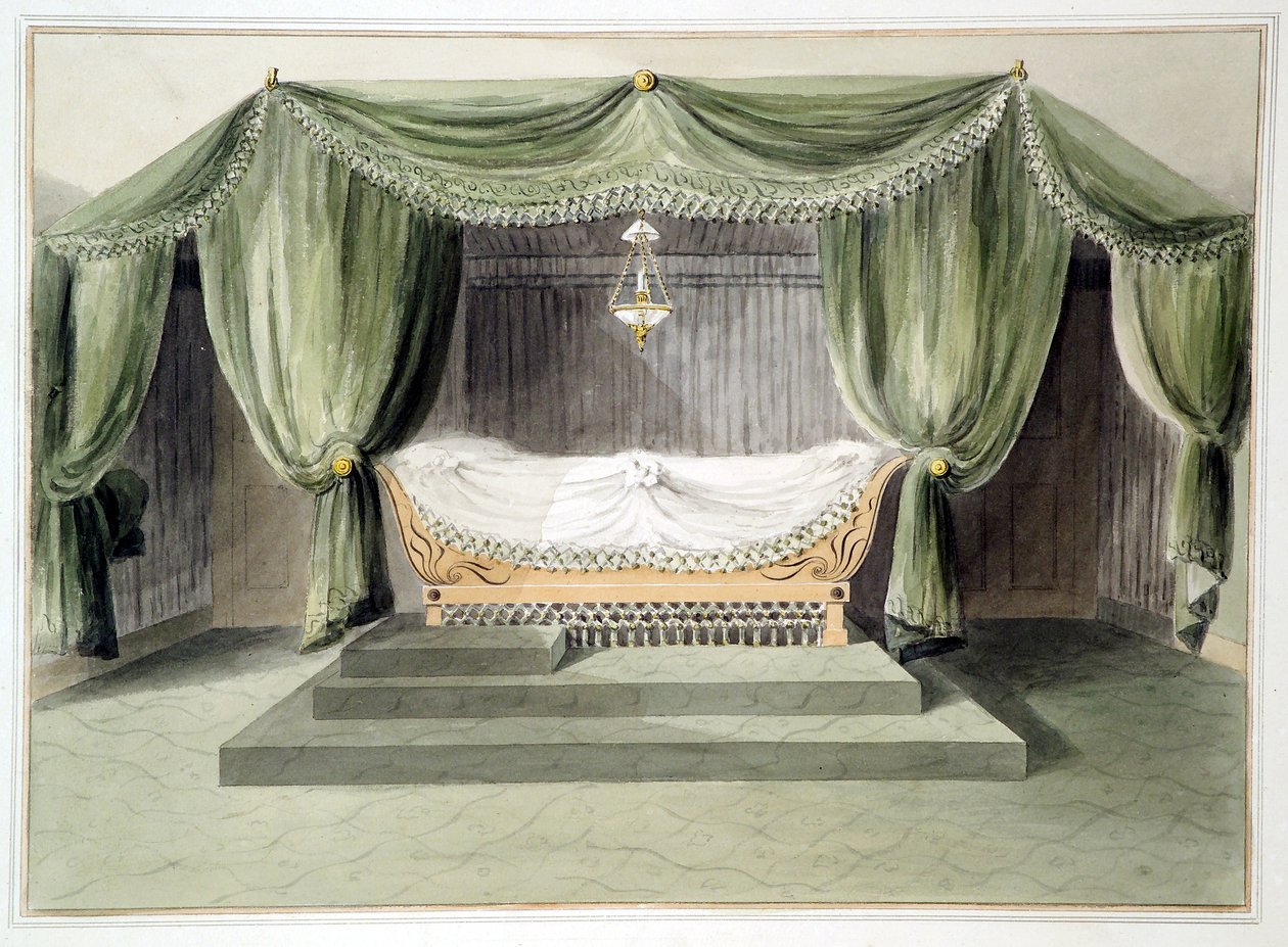 Projekt pokoju namiotowego, ok. 1806 (wc nad ołówkiem na papierze) autorstwa English School