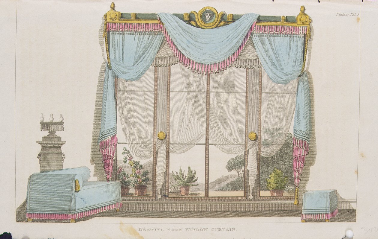 Zasłona okienna do salonu, tablica 43 z Ackermanns Repository of Arts, wyd. 1812 autorstwa English School