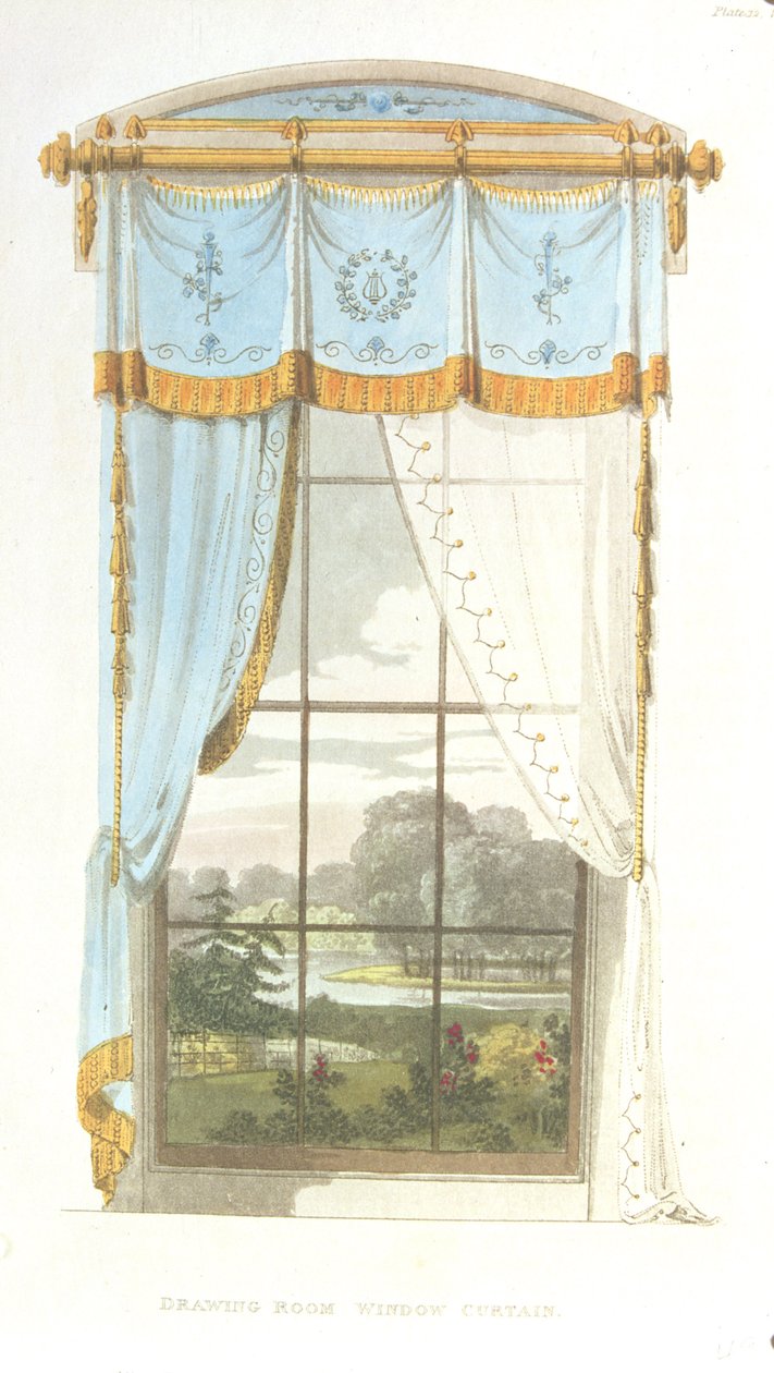 Zasłona okienna do salonu, płyta 72 z Ackermanns Repository of Arts, wyd. 1815 autorstwa English School