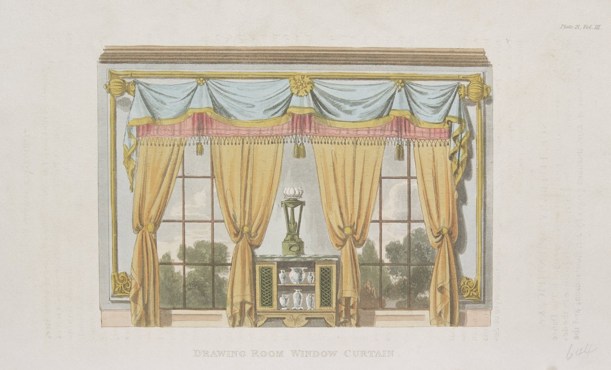 Zasłona okienna do salonu, płyta 93 z Ackermanns Repository of Arts, wyd. 1817 autorstwa English School