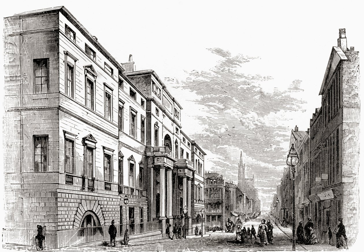 Uniwersytet w Edynburgu, Szkocja, z książki „Scottish Pictures Drawn with Pen and Pencil” Samuela G. Greena, opublikowanej w 1886 r. autorstwa English School