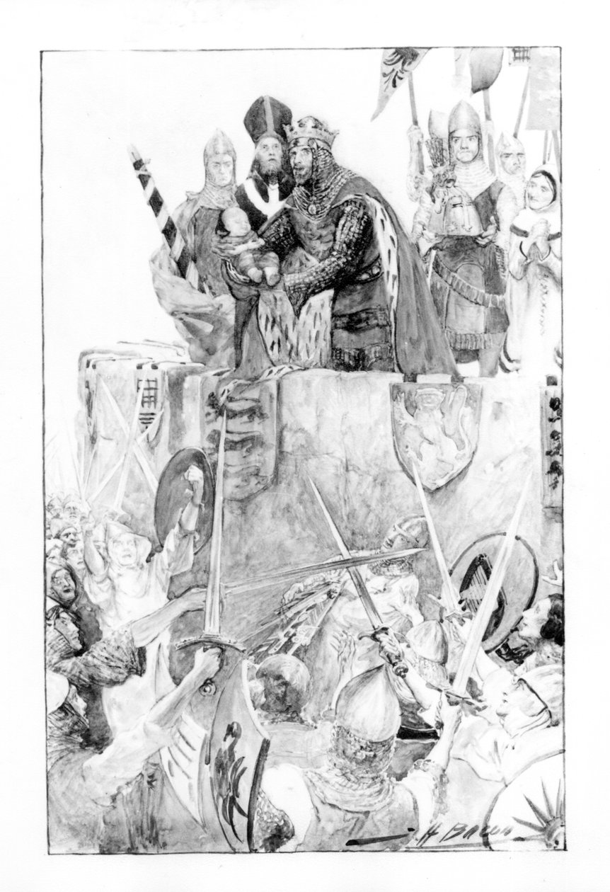Edward I ogłasza swojego syna księciem Walii autorstwa English School