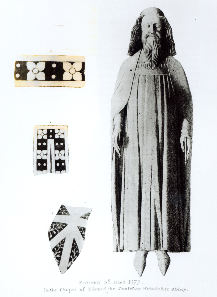 Wizerunek Edwarda III (1312-77) w kaplicy Edwarda Wyznawcy w Opactwie Westminsterskim, opublikowany w 1811 roku autorstwa English School
