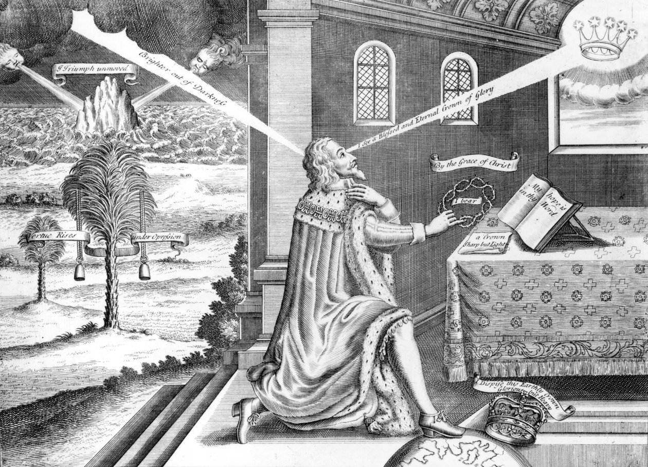 Godło królewskiego męczennika króla Karola I (1600-49) w jego cierpieniach, 1649 autorstwa English School