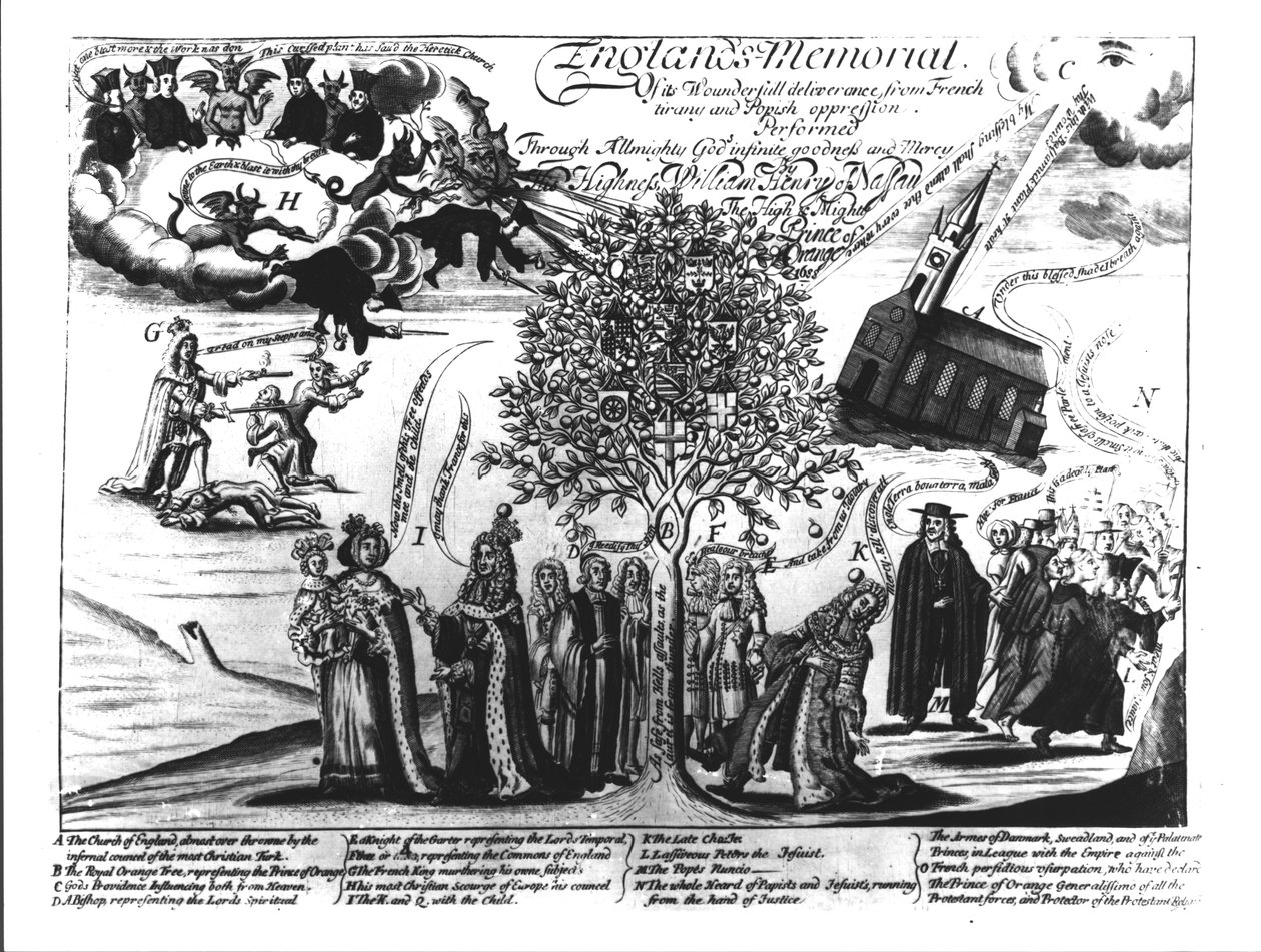 Pomnik Anglii, Wilhelm Orański (1650-1702) ratujący Anglię i Europę przed różnymi okropnościami autorstwa English School