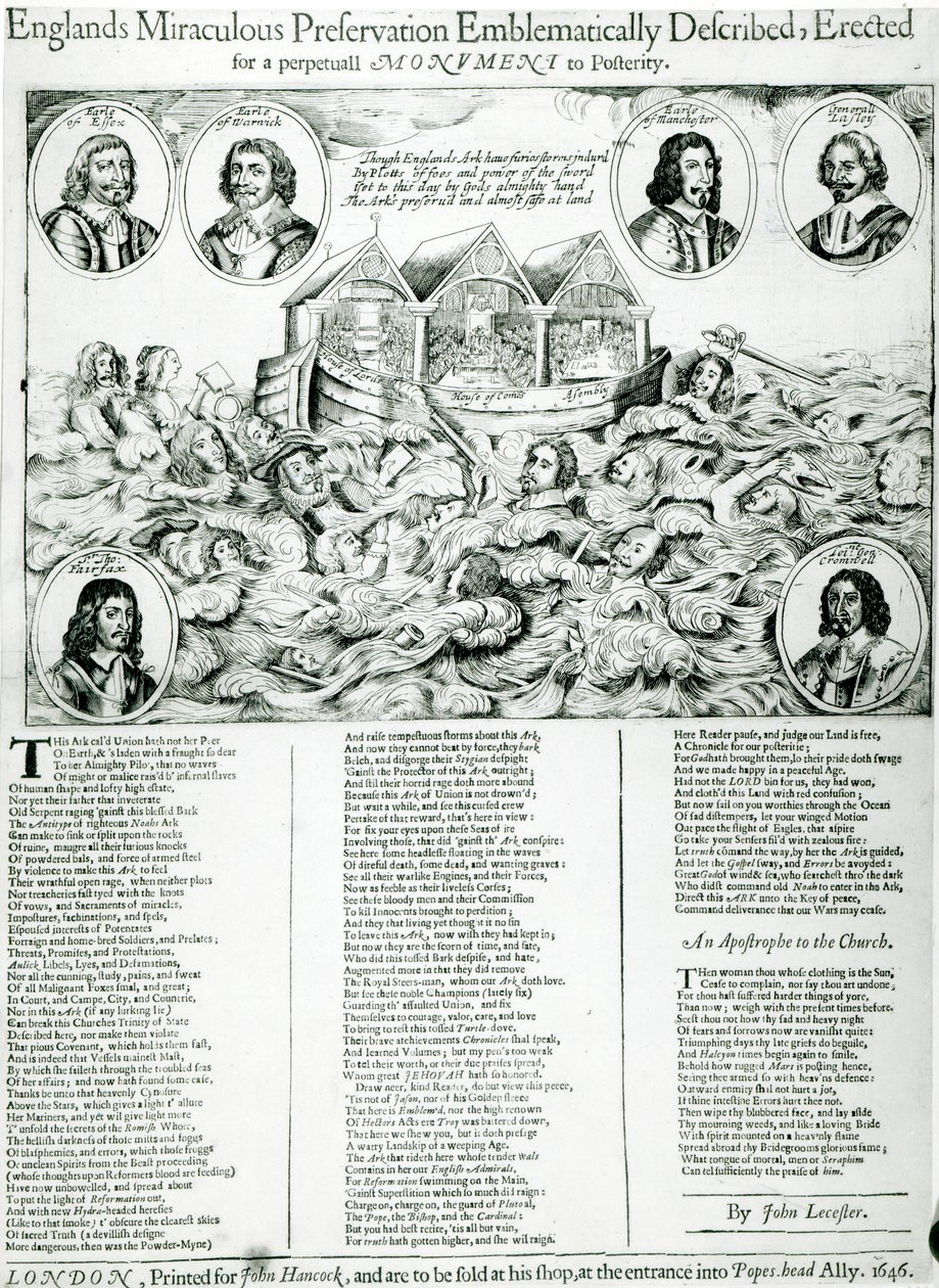 Opisany emblematycznie cudowny stan zachowania Anglii, wzniesiony dla wiecznego pomnika potomności, 1646 autorstwa English School
