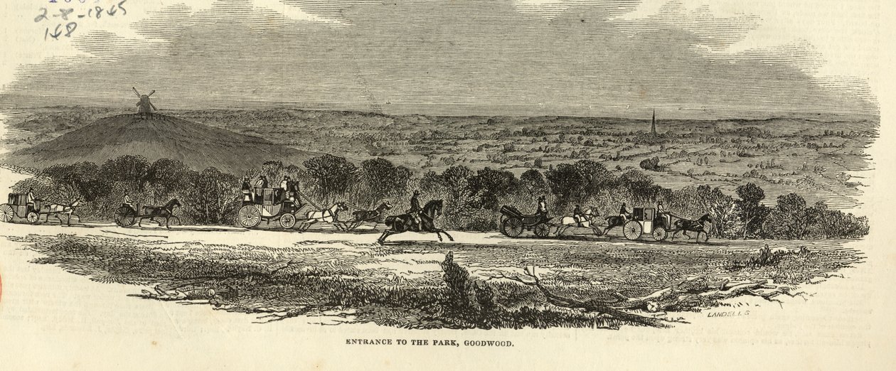 Įėjimas į parką, Goodwood, iš „The Illustrated London News“, 1845 m. rugpjūčio 2 d. autorstwa English School
