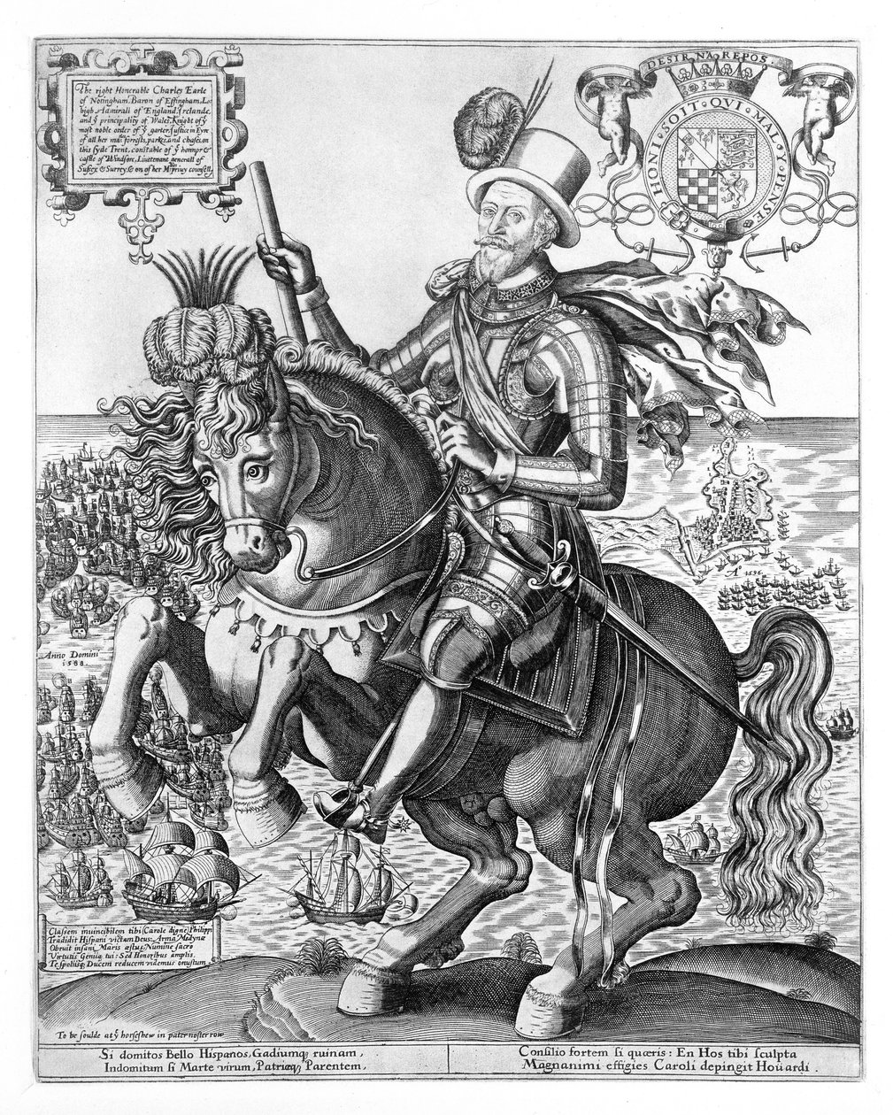 Portret jeździecki Charles Howard (1536-1624) 2. baron Howard of Effingham, 1. hrabia Nottingham, grawerowany przez Thomasa Cocksona (fl.1591-1636) c.1597-1603 autorstwa English School
