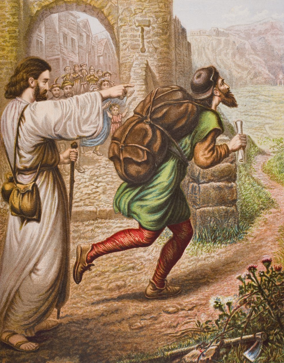 Ewangelista kieruje chrześcijanina na jego drogę, ilustracja z 