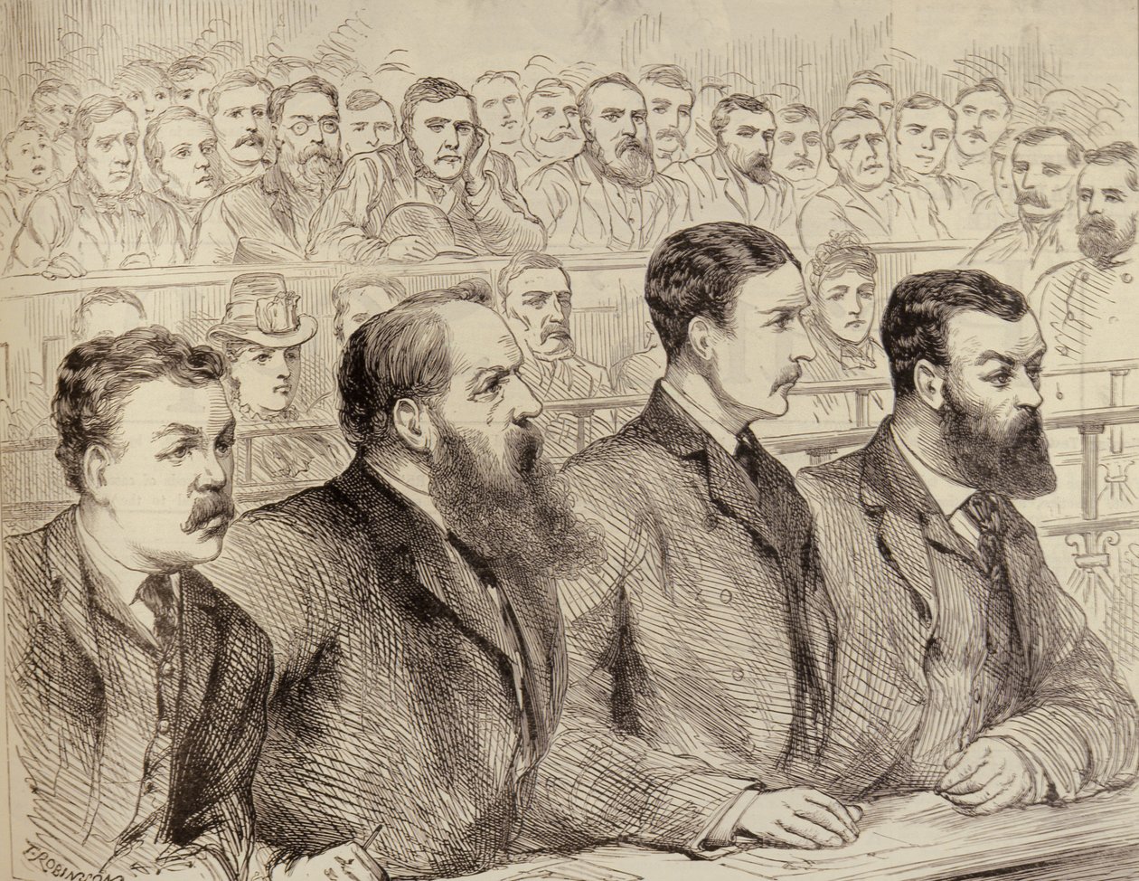 Egzamin przywódców Federacji Socjaldemokratycznej w sądzie policyjnym przy Bow Street, z The Illustrated London News, 27 lutego 1886 autorstwa English School