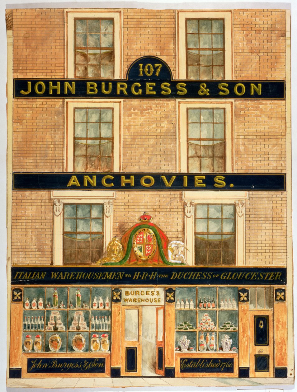 Fasada John Burgess & Son, magazynierzy księżnej Gloucester (wc na papierze) autorstwa English School