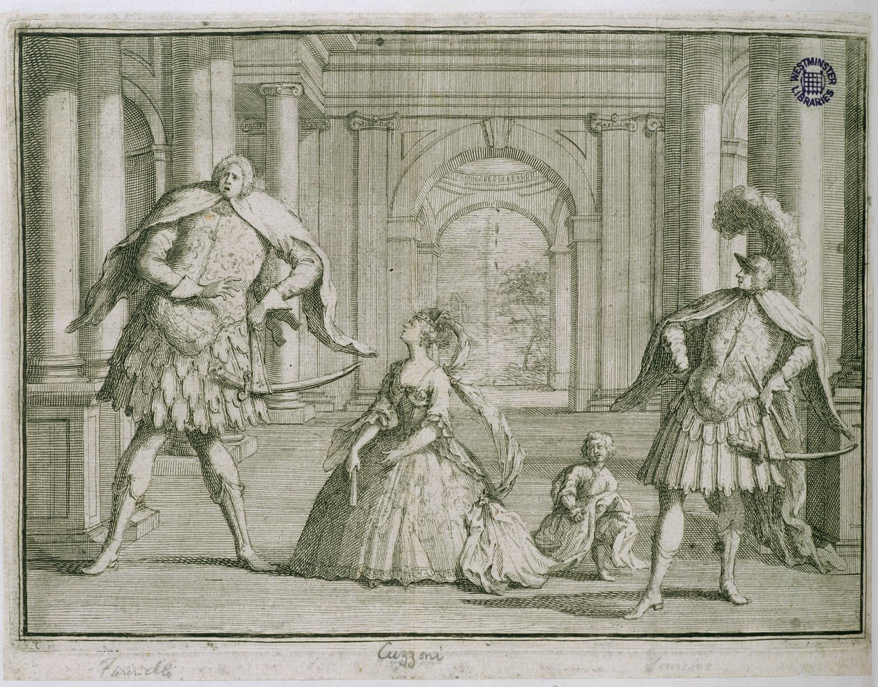 Farinelli, Cuzzoni i Senesino w Handels Flavio, c.1728 autorstwa English School